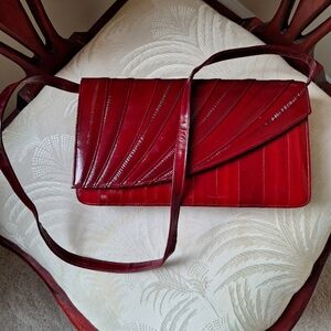 Vibtage Red/Burgundy Eel Leather Women's Bag Made In Korea